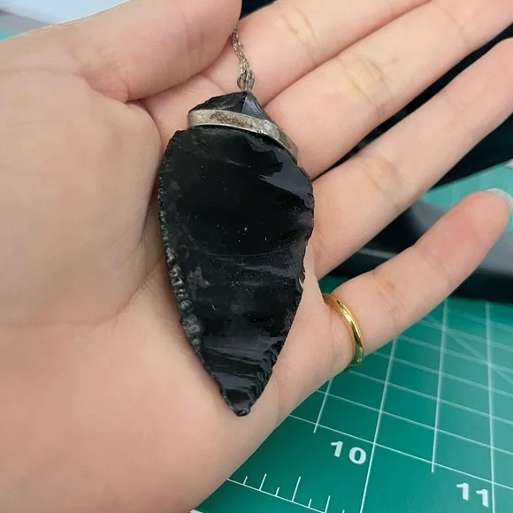 925 Sterling Silver Obsidian Pendant with Turquoise Inlay Artisan Native Jewelry
